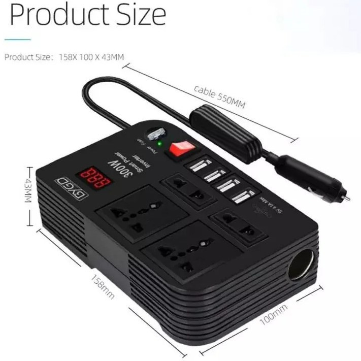 اینورتر فندکی ماشین مدل BYGD 300W ظرفیت ۳۰۰ وات