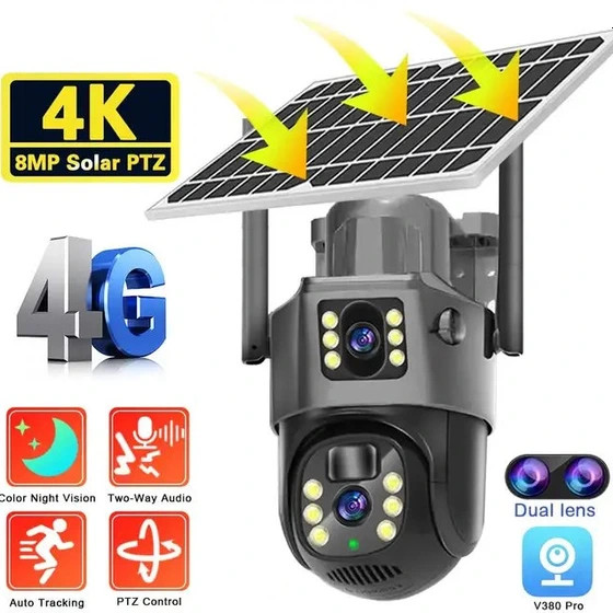 دوربین خورشیدی مدل ۴G نرم افزار V380 دو لنز سیمکارتی
