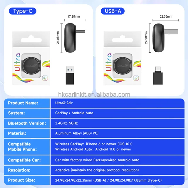 دانگل وایرلس کارپلی و اندروید اتو کارلینکیت مدل Mini Ultra3