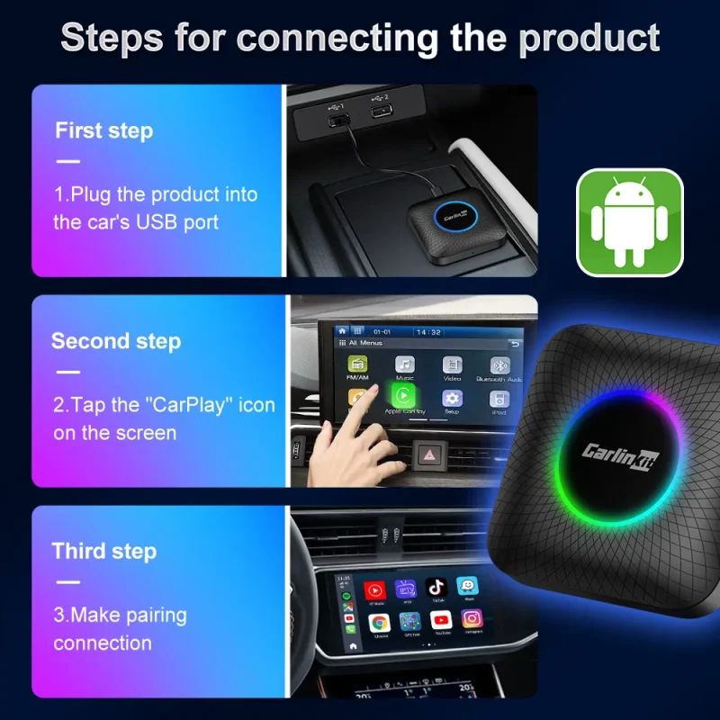 اندروید باکس CarlinKit Tbox تبدیل CarPlay به اندروید با پشتیبانی از GPS و اینترنت