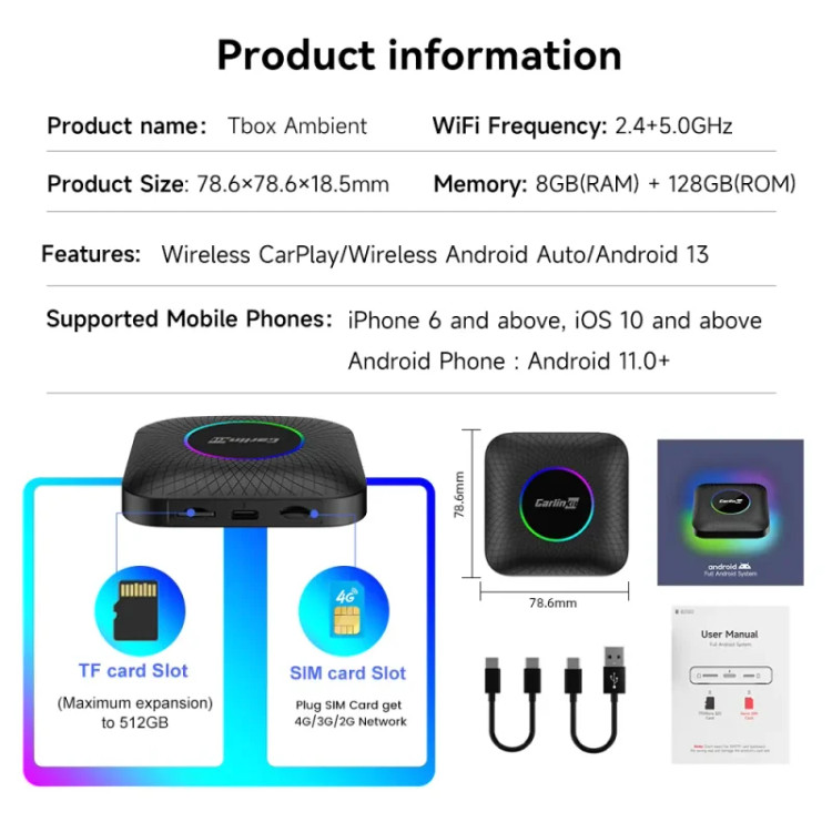 اندروید باکس CarlinKit Tbox تبدیل CarPlay به اندروید با پشتیبانی از GPS و اینترنت